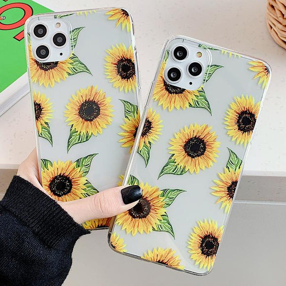 Cute Sunflowers Clear Soft TPU Phone Case Back Cover for iPhone 12 Pro Max/12 Pro/12/12 Mini/SE/11 Pro Max/11 Pro/11/XS Max/XR/XS/X/8 Plus/8 - halloladies