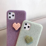 Warm Velvet Cloth Solid Color Love Heart Phone Case Back Cover - iPhone 11 Pro Max/11 Pro/11/XS Max/XR/XS/X/8 Plus/8/7 Plus/7 - halloladies