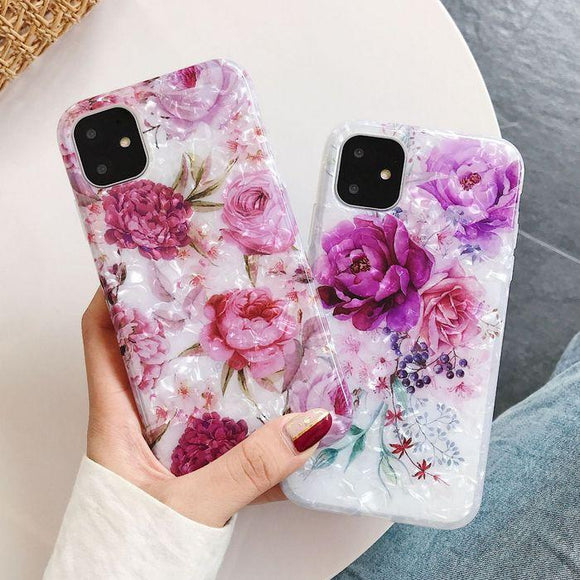 Shell Texture Bright Flower Phone Case Back Cover for iPhone 11/11 Pro/11 Pro Max/XS Max/XR/XS/X/8 Plus/8/7 Plus/7 - halloladies