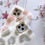 Cute Winter Warm Fluffy Spot Velvet Phone Case Back Cover - iPhone 11 Pro Max/11 Pro/11/XS Max/XR/XS/X/8 Plus/8/7 Plus/7 - halloladies