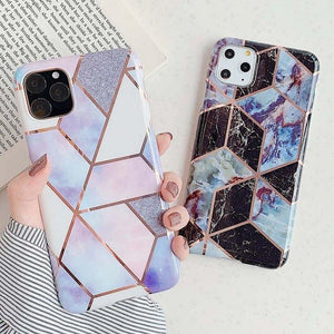 Geometric Marble Electroplated IMD Phone Case Back Cover - iPhone 11 Pro Max/11 Pro/11/XS Max/XR/XS/X/8 Plus/8/7 Plus/7 - halloladies
