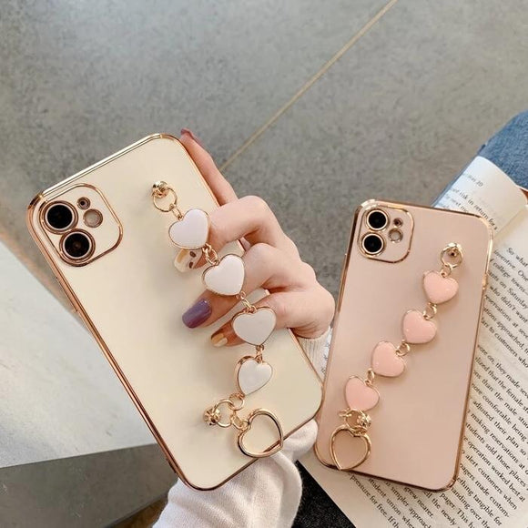 Electroplated Heart Bracelet Hand Strap Soft Phone Case Back Cover for iPhone 12 Pro Max/12 Pro/12/12 Mini/SE/11 Pro Max/11 Pro/11/XS Max/XR/XS/X/8 Plus/8 - halloladies