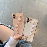Electroplated Heart Bracelet Hand Strap Soft Phone Case Back Cover for iPhone 12 Pro Max/12 Pro/12/12 Mini/SE/11 Pro Max/11 Pro/11/XS Max/XR/XS/X/8 Plus/8 - halloladies