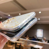 Transparent Shiny Gold Glitter Bowknot Phone Case Back Cover for iPhone 11 Pro Max/11 Pro/11/XS Max/XR/XS/X/8 Plus/8/7 Plus/7 - halloladies