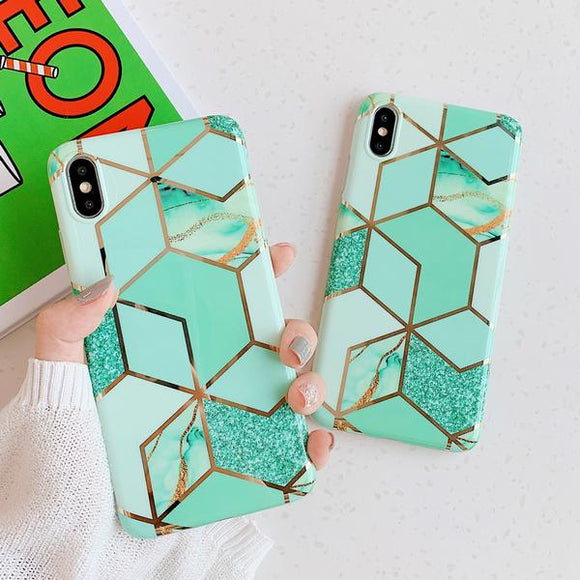 Green Geometric Marble Texture Phone Case Back Cover for iPhone 11 Pro Max/11 Pro/11/XS Max/XR/XS/X/8 Plus/8/7 Plus/7/6s Plus/6s/6 Plus/6 - halloladies