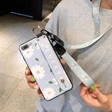 Daisy Flower Pattern Holder Silicone Wrist Strap Lanyard Soft TPU Phone Case Back Cover for iPhone XS Max/XR/XS/X/8 Plus/8/7 Plus/7/6s Plus/6s/6 Plus/6 - halloladies