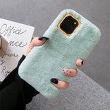 Winter Warm Cute Rabbit Fur Plush Solid Color Phone Case Back Cover - iPhone 11 Pro Max/11 Pro/11/XS Max/XR/XS/X/8 Plus/8/7 Plus/7 - halloladies