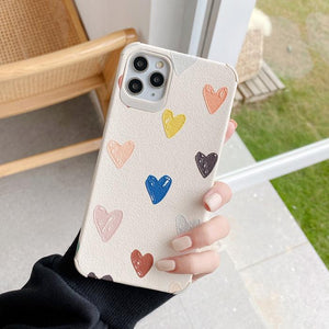 Scrawl Colorful Love Heart PU Soft Phone Case Back Cover for iPhone 12 Pro Max/12 Pro/12/12 Mini/SE/11 Pro Max/11 Pro/11/XS Max/XR/XS/X/8 Plus/8 - halloladies