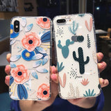 Classical Flowers & Cactus Transparent Soft TPU Phone Case Back Cover for iPhone 12 Pro Max/12 Pro/12/12 Mini/SE/11 Pro Max/11 Pro/11/XS Max/XR/XS/X/8 Plus/8 - halloladies