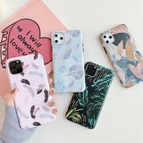Retro Pink Feather Leaf Matte Soft Phone Case Back Cover - iPhone 11/11 Pro/11 Pro Max/XS Max/XR/XS/X/8 Plus/8/7 Plus/7 - halloladies