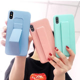 Magnetic bracket Wrist Strap Soft Silicone Candy Color Phone Case Back Cover - iPhone 11 Pro Max/11 Pro/11/XS Max/XR/XS/X/8 Plus/8 - halloladies