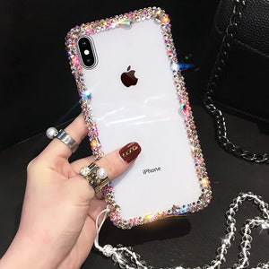 Glitter 3D Diamond Around Lanyard Transparent Soft Phone Case Back Cover for iPhone 12 Pro Max/12 Pro/12/12 Mini/SE/11 Pro Max/11 Pro/11/XS Max/XR/XS/X/8 Plus/8 - halloladies