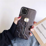 Simple Marble Hide Loop Stand Phone Case Back Cover - iPhone 11 Pro Max/11 Pro/11/XS Max/XR/XS/X/8 Plus/8/7 Plus/7 - halloladies