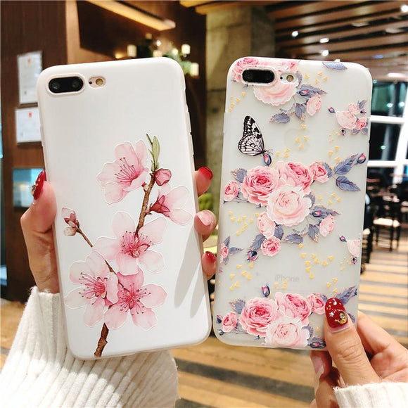 3D Relief Flower Leaf Matte Soft TPU Phone Case Back Cover - iPhone 11/11 Pro/11 Pro Max/XS Max/XR/XS/X/8 Plus/8/7 Plus/7 - halloladies