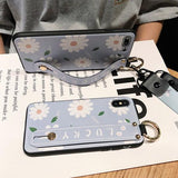 Daisy Flower Pattern Holder Silicone Wrist Strap Lanyard Soft TPU Phone Case Back Cover for iPhone XS Max/XR/XS/X/8 Plus/8/7 Plus/7/6s Plus/6s/6 Plus/6 - halloladies