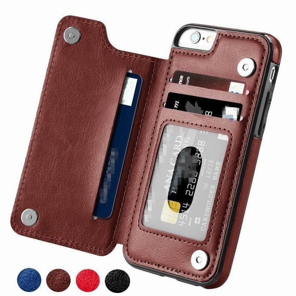 PU Leather Flip Wallet Photo Holder Phone Case Back Cover - iPhone SE/11 Pro Max/11 Pro/11/XS Max/XR/XS/X/8 Plus/8/7 Plus/7 - halloladies