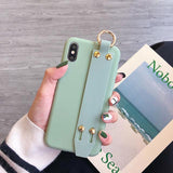 Candy Color Wrist Strap Holder Matte Soft Phone Case Back Cover for iPhone 12 Pro Max/12 Pro/12/12 Mini/SE/11 Pro Max/11 Pro/11/XS Max/XR/XS/X/8 Plus/8 - halloladies