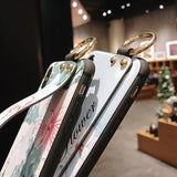 Retro Flower Wrist Strap Phone Case Back Cover - iPhone 11 Pro Max/11 Pro/11/XS Max/XR/XS/X/8 Plus/8/7 Plus/7 - halloladies
