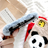Cute Cartoon Panda Warm Furry Phone Case Back Cover for iPhone 11 Pro Max/11 Pro/11/XS Max/XR/XS/X/8 Plus/8/7 Plus/7 - halloladies