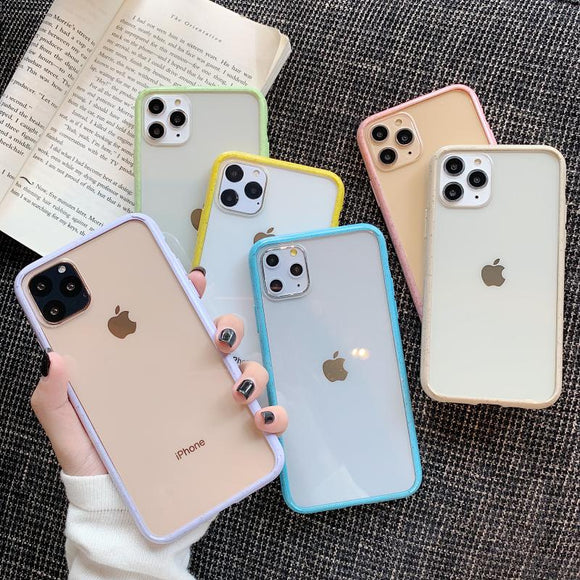 Candy Color Wave Point Frame Transparent Phone Case Back Cover for iPhone 11/11 Pro/11 Pro Max/XS Max/XR/XS/X/8 Plus/8/7 Plus/7 - halloladies