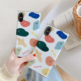 Scrawl Curved Geometric Emotion Letters TPU Phone Case Back Cover for iPhone XS Max/XR/XS/X/8 Plus/8/7 Plus/7/6s Plus/6s/6 Plus/6 - halloladies