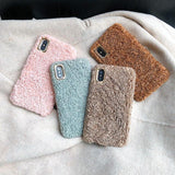 Winter Warm Curly Plush Solid Color Soft Phone Case Back Cover for iPhone 11 Pro Max/11 Pro/11/XS Max/XR/XS/X/8 Plus/8 - halloladies