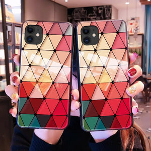 Multi-colored Grid Fashion Tempered Glass Rainbow Phone Case Back Cover for iPhone 11/11 Pro/11 Pro Max/XS Max/XR/XS/X/8 Plus/8/7 Plus/7 - halloladies