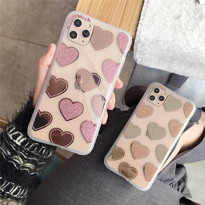 Luxury Electroplated Mirror Glitter Love Heart Soft Phone Case Back Cover - iPhone 12 Pro Max/12 Pro/12/12 Mini/SE/11 Pro Max/11 Pro/11/XS Max/XR/XS/X/8 Plus/8 - halloladies