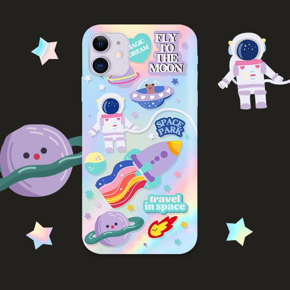 Laser Space Astronaut Soft Phone Case Back Cover - iPhone 11/11 Pro/11 Pro Max/XS Max/XR/XS/X/8 Plus/8/7 Plus/7 - halloladies