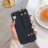 Candy Color Wrist Strap Holder Matte Soft Phone Case Back Cover for iPhone 12 Pro Max/12 Pro/12/12 Mini/SE/11 Pro Max/11 Pro/11/XS Max/XR/XS/X/8 Plus/8 - halloladies