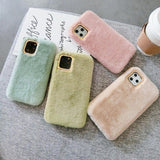 Winter Warm Cute Rabbit Fur Plush Solid Color Phone Case Back Cover - iPhone 11 Pro Max/11 Pro/11/XS Max/XR/XS/X/8 Plus/8/7 Plus/7 - halloladies