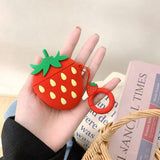 Airpods Wireless Bluetooth Earphone Cases with Ring Lanyard - Cartoon Strawberry Peach - halloladies