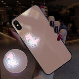 Cartoon Couples Dinosaur Light Up Remind Incoming Call Tempered Glass Phone Case Back Cover for iPhone 12 Pro Max/12 Pro/12/12 Mini/SE/11 Pro Max/11 Pro/11/XS Max/XR/XS/X/8 Plus/8 - halloladies