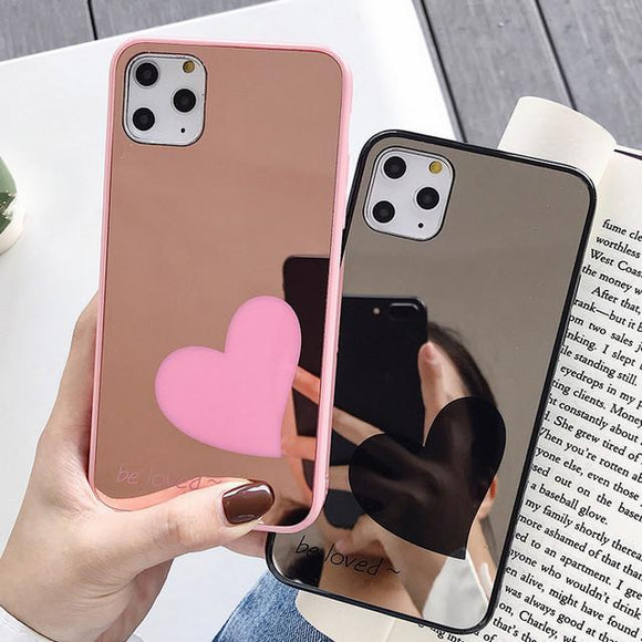 Heart Mirror Acrylic Letters Phone Case Back Cover for iPhone 11 Pro Max/11 Pro/11/XS Max/XR/XS/X/8 Plus/8/7 Plus/7 - halloladies