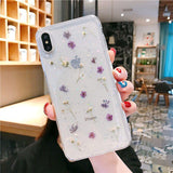 Real Dried Flower Glitter Powder Soft Phone Case Back Cover - iPhone 12/12pro/12mini/12pro max/11 Pro Max/11 Pro/11/XS Max/XR/XS/X/8 Plus/8/7 Plus/7 - halloladies