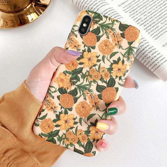 Retro Yellow Flower Leaf Phone Case Back Cover for iPhone 11 Pro Max/11 Pro/11/XS Max/XR/XS/X/8 Plus/8/7 Plus/7X - halloladies