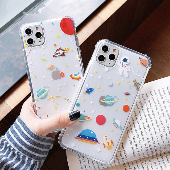 Cute Cartoon Planet Clear Universe Starry Sky Soft Phone Case Back Cover - iPhone 12/12pro/12pro max/12 mini/11/11 Pro/11 Pro Max/XS Max/XR/XS/X/8 Plus/8/7 Plus/7 - halloladies