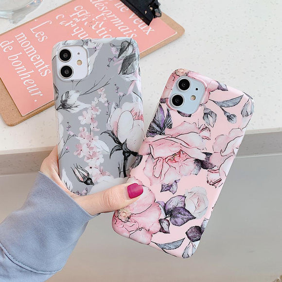 Vintage Pressed Flower Matte Soft Phone Case Back Cover - iPhone 12 Pro Max/12 Pro/12/12 Mini/SE/11 Pro Max/11 Pro/11/XS Max/XR/XS/X/8 Plus/8 - halloladies