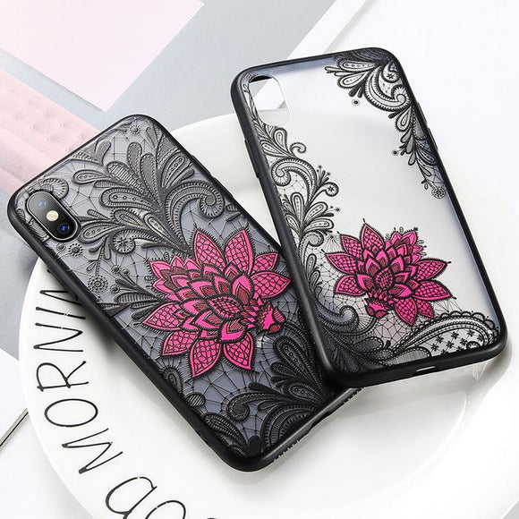 3D Relief Lace Flower Phone Case Back Cover for iPhone 11/11 Pro/11 Pro Max/XS Max/XR/XS/X/8 Plus/8/7 Plus/7 - halloladies