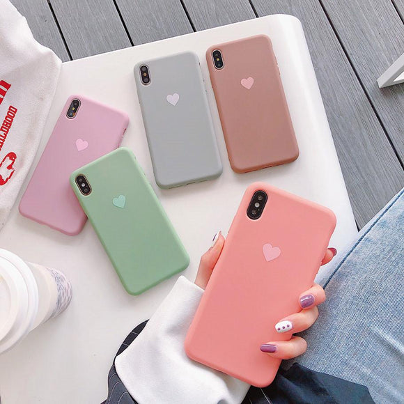 Candy Color Love Heart Soft Phone Case Back Cover - iPhone 11 Pro Max/11 Pro/11/XS Max/XR/XS/X/8 Plus/8/7 Plus/7 - halloladies