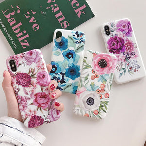 Vintage Colorful Flower Leaf Soft IMD Phone Case Back Cover - iPhone XS Max/XR/XS/X/8 Plus/8/7 Plus/7/6s Plus/6s/6 Plus/6 - halloladies