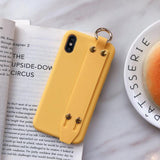 Candy Color Wrist Strap Holder Matte Soft Phone Case Back Cover for iPhone 12 Pro Max/12 Pro/12/12 Mini/SE/11 Pro Max/11 Pro/11/XS Max/XR/XS/X/8 Plus/8 - halloladies