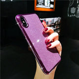 Bling Rhinestone Glitter Plating Edge Soft Phone Case Back Cover - iPhone 11/11 Pro/11 Pro Max/XS Max/XR/XS/X/8 Plus/8/7 Plus/7 - halloladies