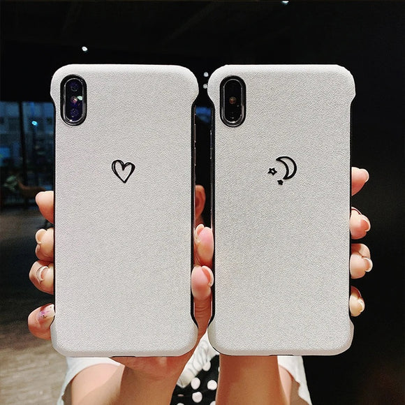 Simple Half Frame Moon Love Heart Hard Phone Case Back Cover for iPhone 12 Pro Max/12 Pro/12/12 Mini/SE/11 Pro Max/11 Pro/11/XS Max/XR/XS/X/8 Plus/8 - halloladies