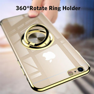 Clear Ring Stand Holder Magnet Adsorption Soft TPU Phone Case Back Cover for iPhone 11/11 Pro/11 Pro Max/XS Max/XR/XS/X/8 Plus/8/7 Plus/7 - halloladies