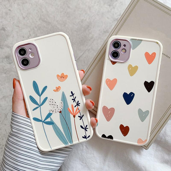 Flower Love Heart Matte Soft Phone Case Back Cover for iPhone 12 Pro Max/12 Pro/12/12 Mini/SE/11 Pro Max/11 Pro/11/XS Max/XR/XS/X/8 Plus/8 - halloladies