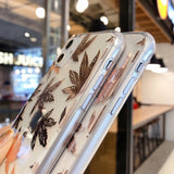 Transparent Soft Electroplated Leaves Phone Case Back Cover for iPhone 12 Pro Max/12 Pro/12/12 Mini/SE/11/11 Pro/11 Pro Max/XS Max/XR/XS/X/8 Plus/8 - halloladies