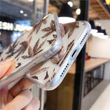 Transparent Soft Electroplated Leaves Phone Case Back Cover for iPhone 12 Pro Max/12 Pro/12/12 Mini/SE/11/11 Pro/11 Pro Max/XS Max/XR/XS/X/8 Plus/8 - halloladies