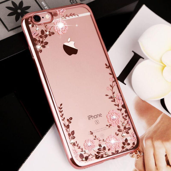 Floral Patterned Glitter Bling Phone Case Back Cover - iPhone XS Max/XR/XS/X/8 Plus/8/7 Plus/7/6s Plus/6s/6 Plus/6 - halloladies