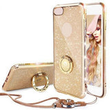 Glitter Powder with Ring Holder Stand and Strap Phone Case Back Cover for iPhone XS Max/XR/XS/X/8 Plus/8/7 Plus/7/6s Plus/6s/6 Plus/6 - halloladies